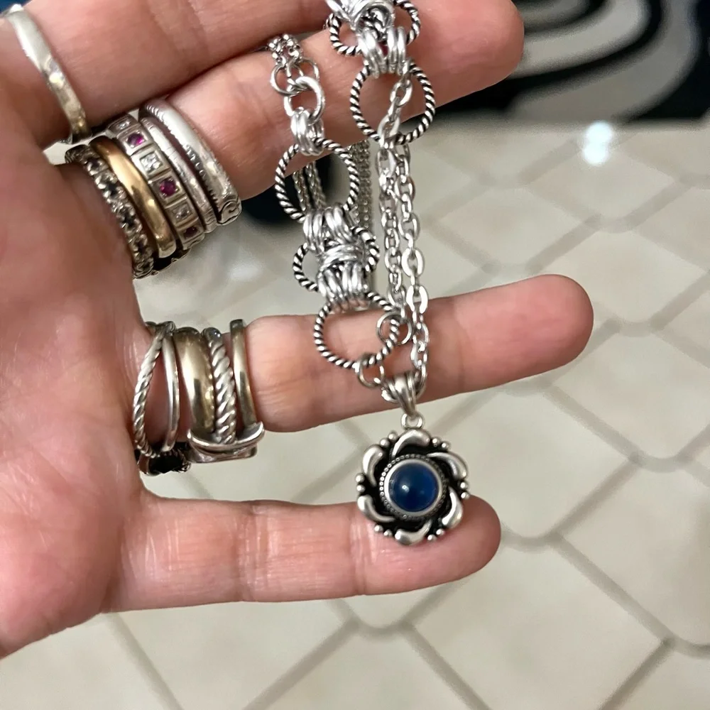 925 sterling silver blue kyanite stone charm on stainless steel maille choker - Picture 13 of 16